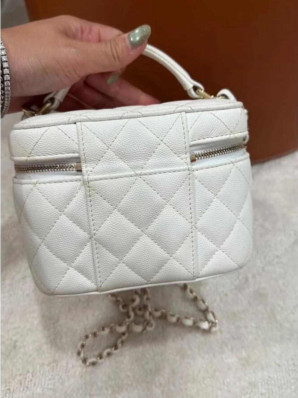 CHANEL White Quilted Vanity Bag with Gold Hardware